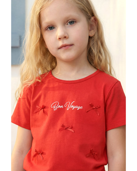 Kız Çocuk Fiyonk Detaylı Tişört Balon Etekli Takım (3-7 Yaş)