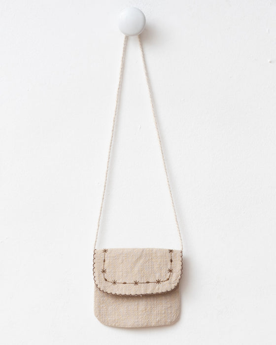 Yakası Nakışlı Çantalı Bayramlık Keten Kız Bebek Elbise (6-9 Ay / 2-3 Yaş)