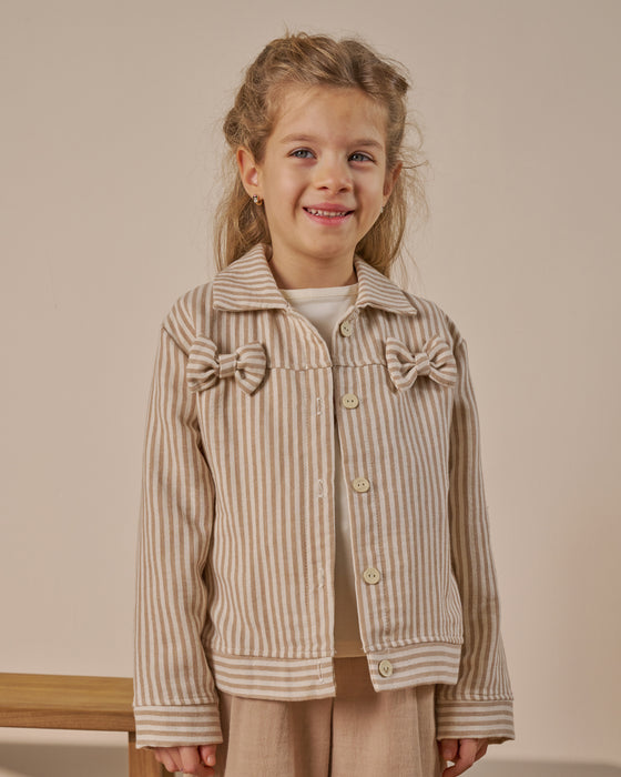 Fiyonk Detaylı Çizgili Ceketli Bayramlık Kız Çocuk Alt Üst Takım(4-7 Yaş)