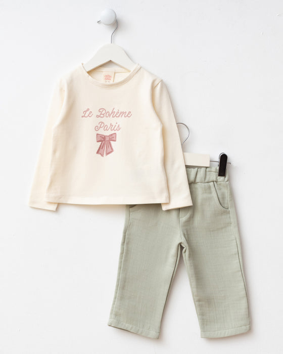 Fiyonk Detaylı Bebe Yaka Müslin 3’lü Bayramlık Kız Bebek Alt Üst Takım (9 Ay - 3 Yaş)