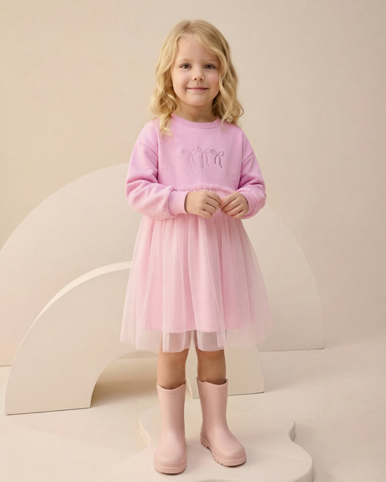 Fiyonk Nakışlı Tüllü Kız Çocuk Elbise (4-7 Yaş)