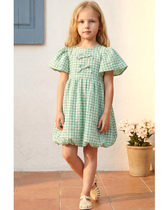 Kız Çocuk Tokalı Ekose Elbise (3-4 / 7-8 Yaş)