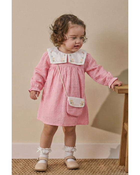 Kız Bebek Nakışlı Bebe Yaka Müslin Çantalı Elbise (6/9 Ay - 3/4Yaş)