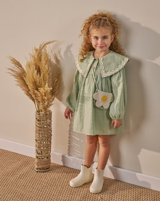 Kız Çocuk Müslin Bayramlık Çantalı Elbise (1-4 Yaş)