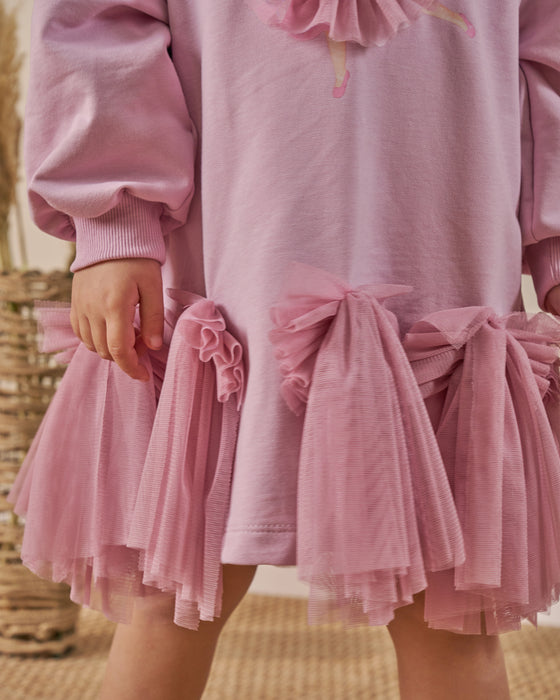 Kız Çocuk Tül Detaylı Baskılı Elbise (3-6 Yaş)