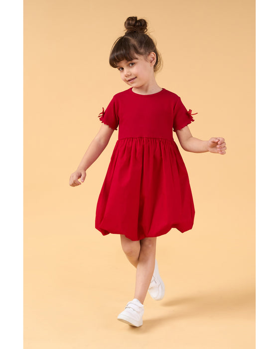 Kız Çocuk Fiyonk Detaylı Balon Elbise (3-4/7-8 Yaş)