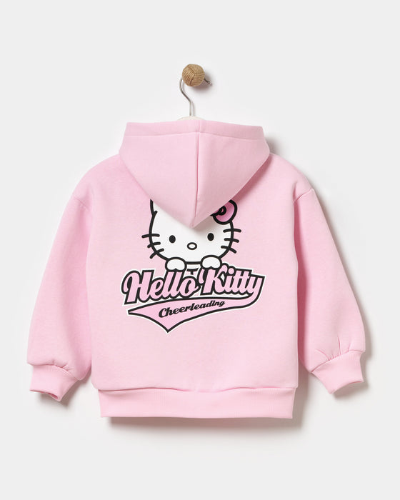 Hello Kitty Baskılı Kapşonlu Fermuarlı Sweatshirt Kız Çocuk Eşofman Takımı (4-7 Yaş)