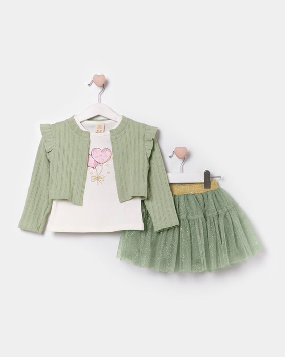 3-Piece Baby Girl Set with Tutu Skirt and Cardigan (9-24 Months)