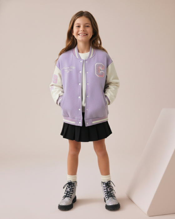 C Süzene Nakışlı Kız Çocuk Kolej Ceket (8-12 Yaş)