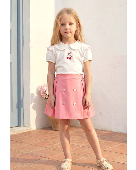 Kız Çocuk Baskı Detaylı Bebe Yaka Etekli Takım (2-5 Yaş)