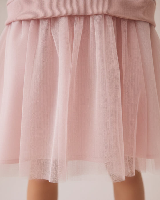 Kadife Fiyonk Detaylı Tüllü Kız Çocuk Elbise (3-4 / 6-7)