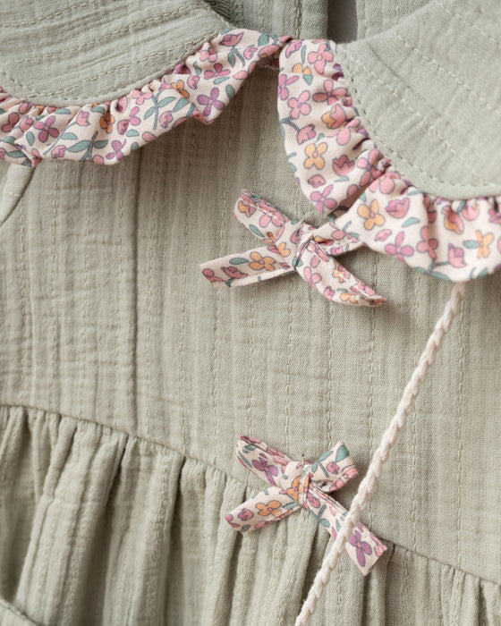 Fiyonk Detaylı Çantalı Bebe Yakalı Müslin Bayramlık Kız Bebek Elbise ( 9 Ay - 3 Yaş)