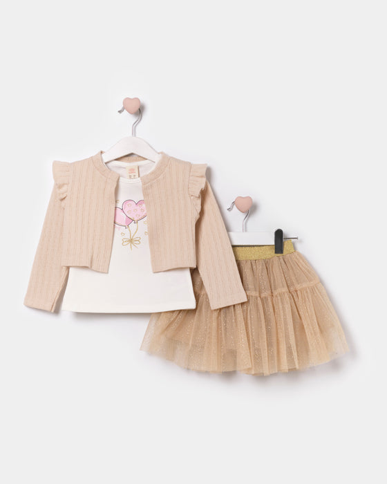 3-Piece Baby Girl Set with Tutu Skirt and Cardigan (9-24 Months)