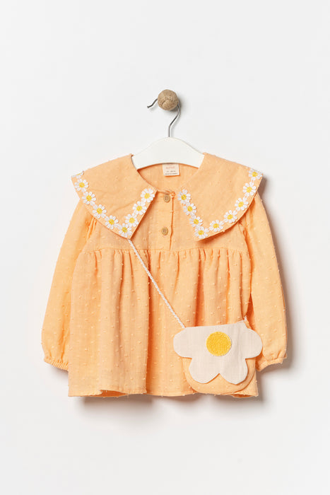 Kız Çocuk Müslin Bayramlık Çantalı Elbise (1-4 Yaş)