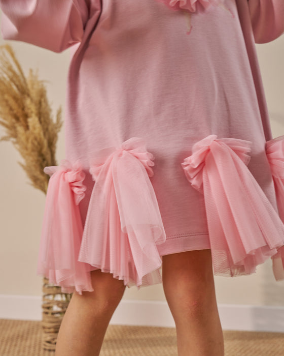 Kız Çocuk Tül Detaylı Baskılı Elbise (3-6 Yaş)