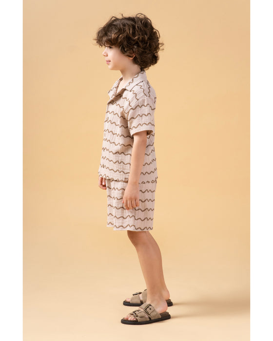 Erkek Çocuk Dalga Desenli Şortlu Alt Üst Takım (2-3 / 5-6 Yaş)