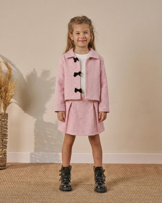 Kız Çocuk Fiyonk Detaylı Etekli Bayramlık 3'lü Takım (4-8 Yaş)