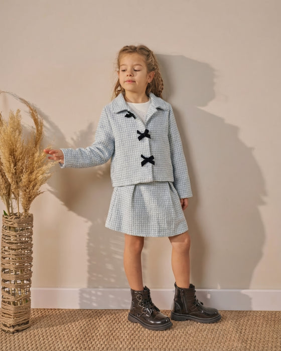 Kız Çocuk Fiyonk Detaylı Etekli Bayramlık 3'lü Takım (4-8 Yaş)