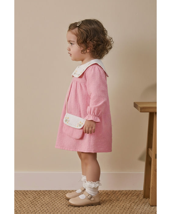 Kız Bebek Nakışlı Bebe Yaka Müslin Çantalı Elbise (6/9 Ay - 3/4Yaş)