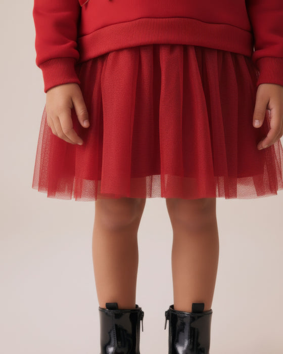 Kadife Fiyonk Detaylı Tüllü Kız Çocuk Elbise (3-4 / 6-7)