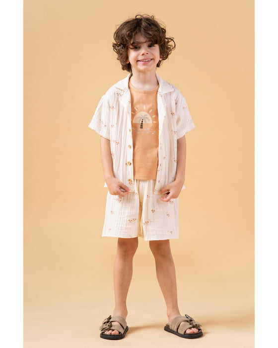 Erkek Çocuk Palmiye Desenli Şortlu 3'lü Alt Üst Takım (18-24 Ay/4-5 Yaş)