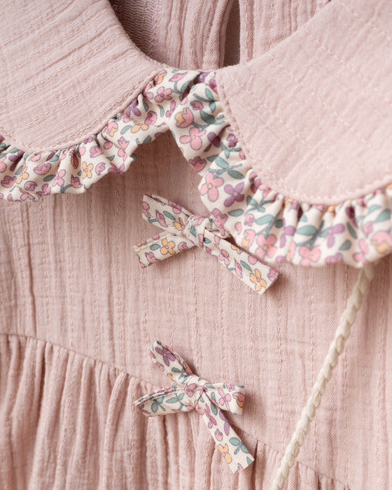 Fiyonk Detaylı Çantalı Bebe Yakalı Müslin Bayramlık Kız Bebek Elbise ( 9 Ay - 3 Yaş)