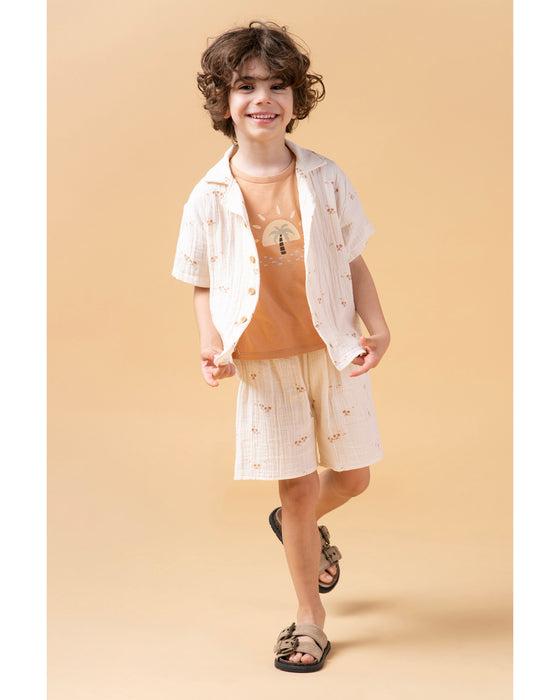 Erkek Çocuk Palmiye Desenli Şortlu 3'lü Alt Üst Takım (18-24 Ay/4-5 Yaş)