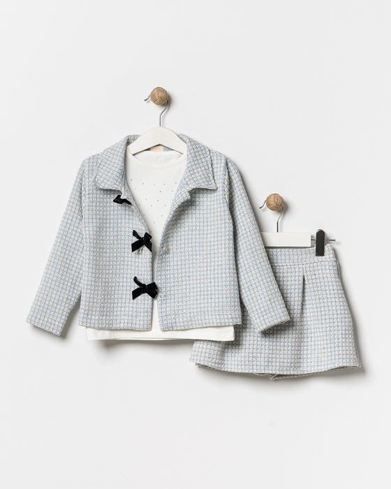 Kız Çocuk Fiyonk Detaylı Etekli Bayramlık 3'lü Takım (4-8 Yaş)