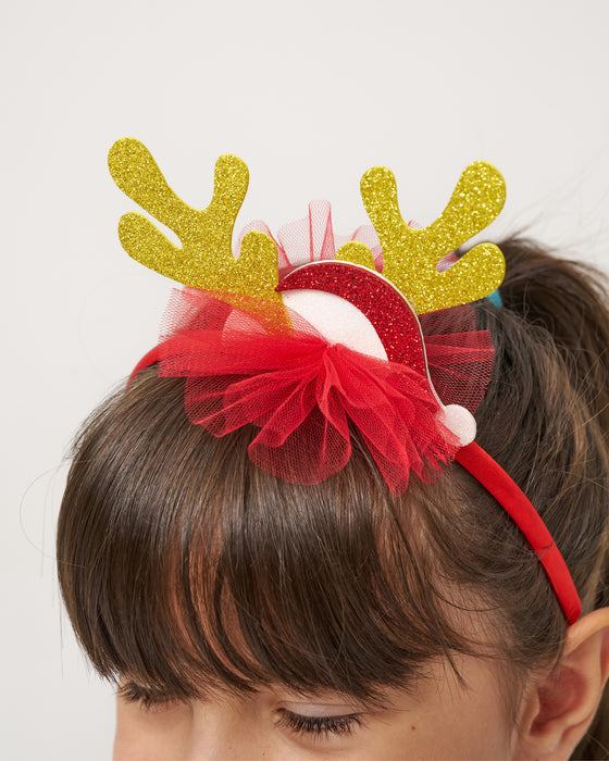 Yeni Yıl Oh Deer Baskılı Geyik Detaylı Taçlı Kız Çocuk Elbise (4-7 Yaş)