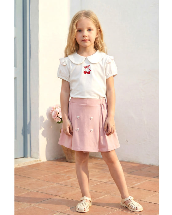 Kız Çocuk Baskı Detaylı Bebe Yaka Etekli Takım (2-5 Yaş)