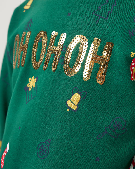 Yeni Yıl Oh Oh Oh Pul Nakışlı Üç Kat Tüllü Etekli Kız Çocuk İkili Takım (4-7 Yaş)