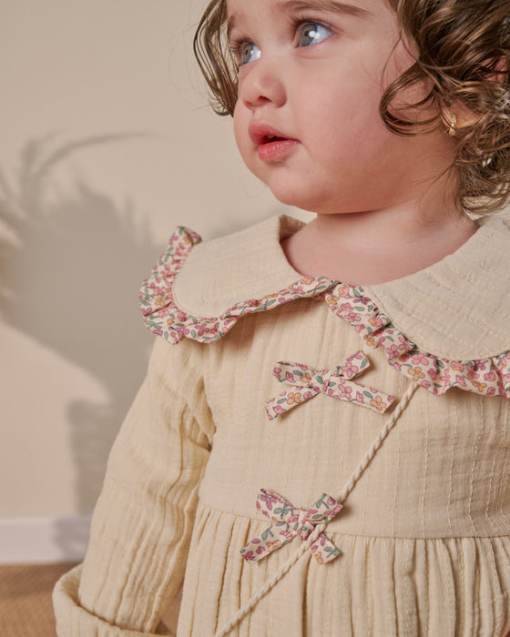 Fiyonk Detaylı Çantalı Bebe Yakalı Müslin Bayramlık Kız Bebek Elbise ( 9 Ay - 3 Yaş)