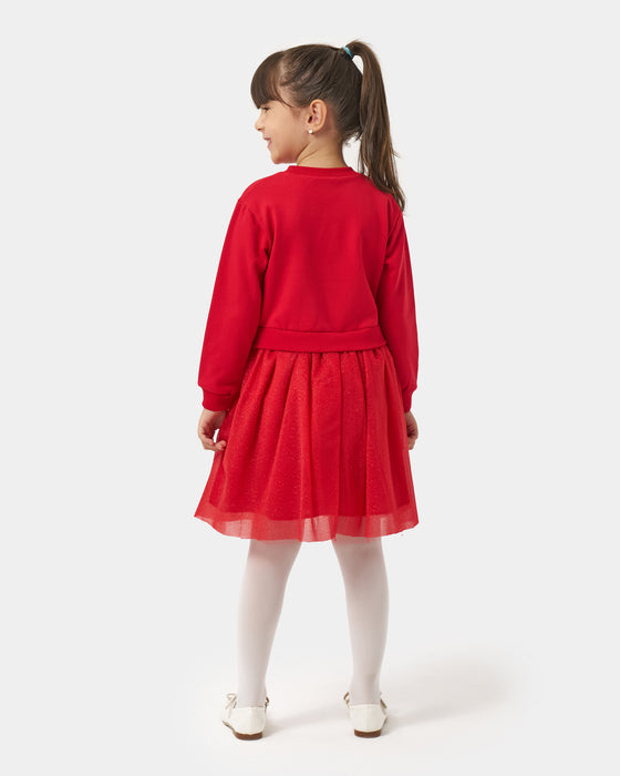 Yeni Yıl Merry Chirstmas Baskılı Tüllü Kız Çocuk Elbise (4-7 Yaş)