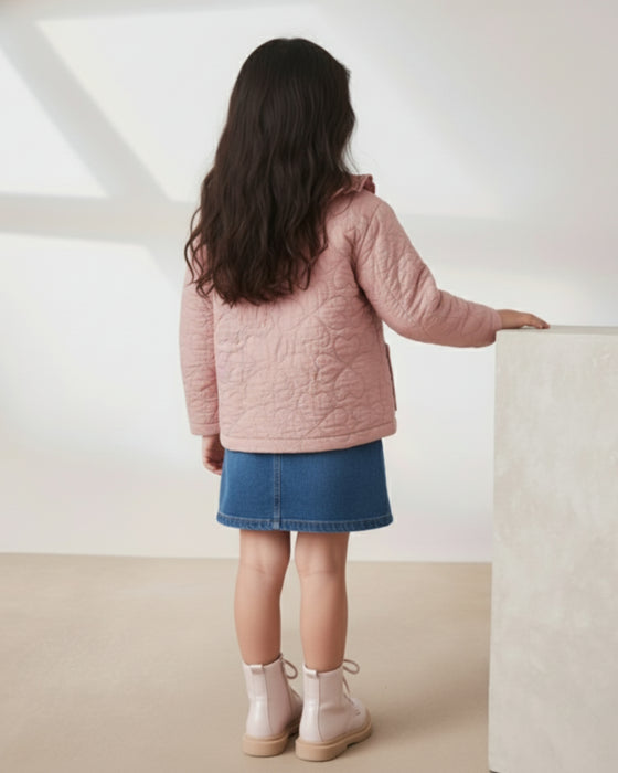 Desenli Cepli Düğmeli Kapitone Kız Çocuk Ceket (3-4 / 7-8)