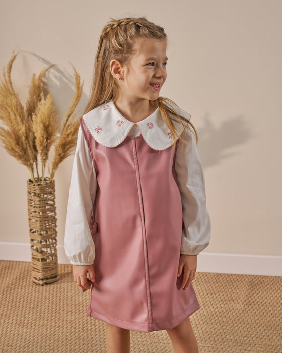 Kız Çocuk Deri Görünümlü Gömlekli Elbise (3-6 Yaş)