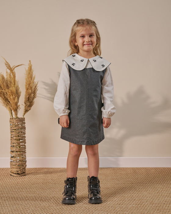 Kız Çocuk Gömlekli Simli Bayramlık Elbise  (3-6 Yaş)