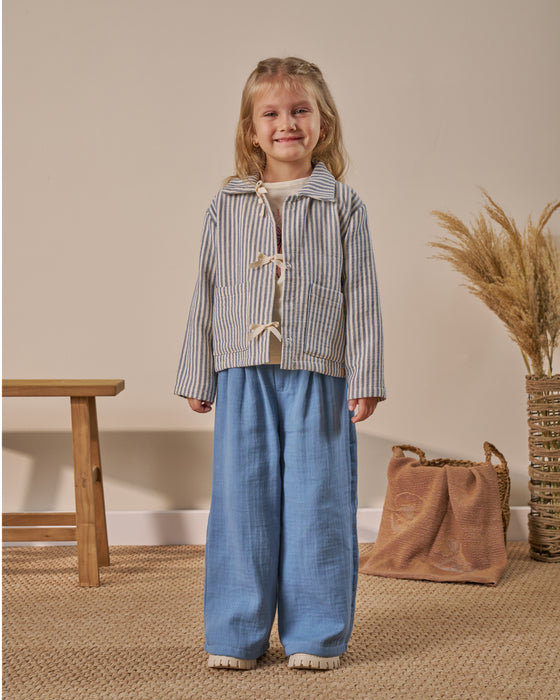 Fiyonk Detaylı Çizgili 3'lü Bayramlık Kız Çocuk Alt Üst Takım (4-7 Yaş)