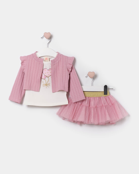 3-Piece Baby Girl Set with Tutu Skirt and Cardigan (9-24 Months)