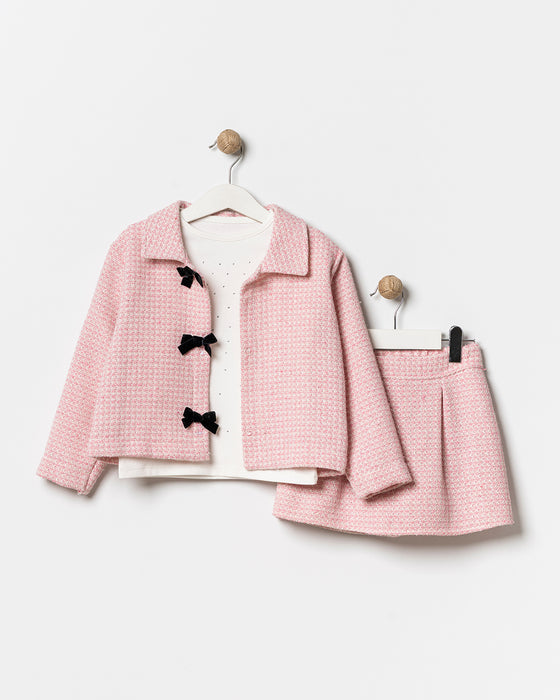 Kız Çocuk Fiyonk Detaylı Etekli Bayramlık 3'lü Takım (4-8 Yaş)