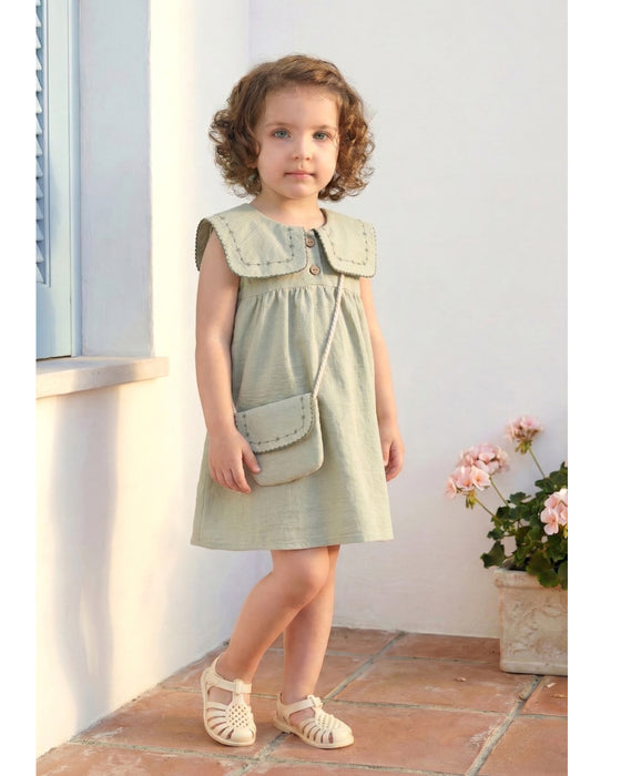 Kız Bebek Yakası Nakışlı Çantalı Elbise (6-9 Ay / 2-3 Yaş)