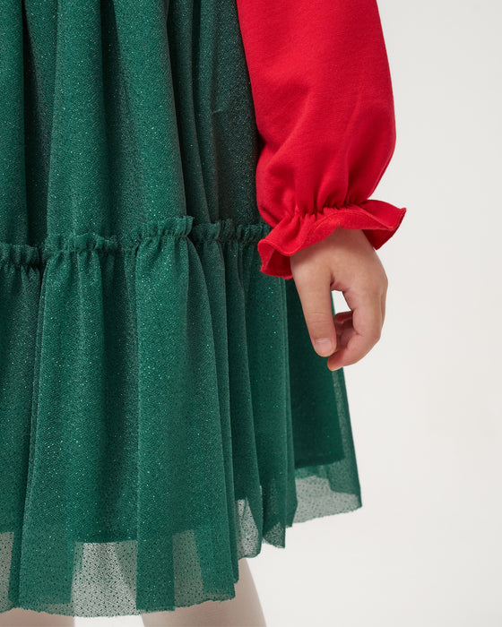 Yeni Yıl Happy Holiday Baskılı Ponponlu Simli Etekli Kız Çocuk İkili Takım (5-8 Yaş)