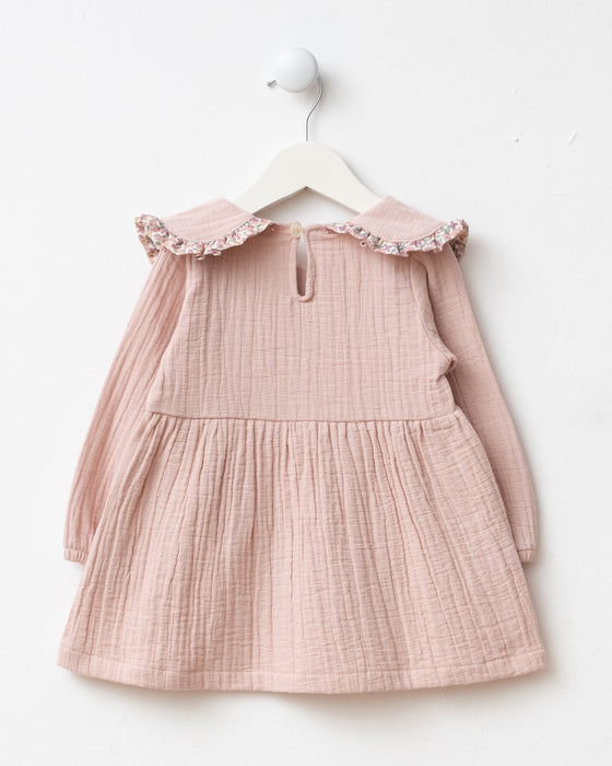 Fiyonk Detaylı Çantalı Bebe Yakalı Müslin Bayramlık Kız Bebek Elbise ( 9 Ay - 3 Yaş)