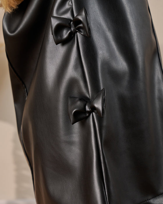 Kız Çocuk Deri Görünümlü Gömlekli Elbise (3-6 Yaş)