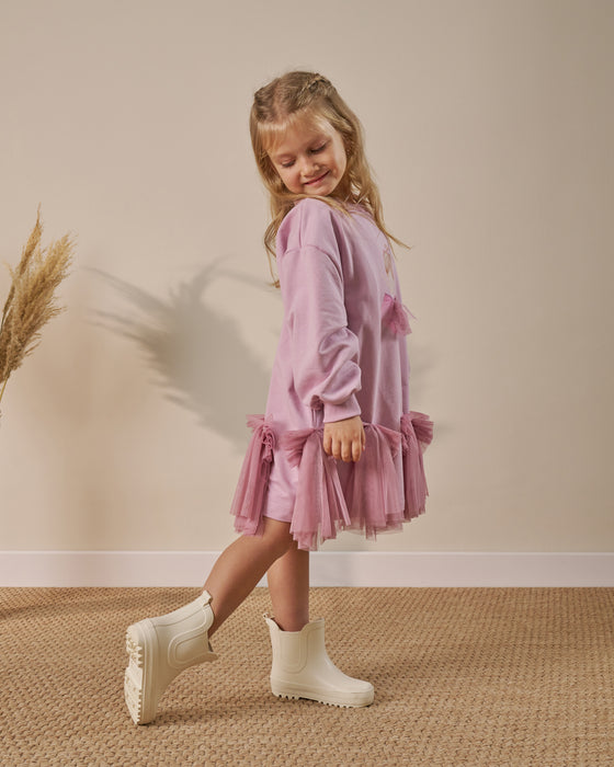 Kız Çocuk Tül Detaylı Baskılı Elbise (3-6 Yaş)