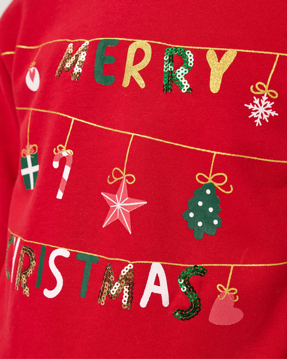 Yeni Yıl Merry Chirstmas Baskılı Tüllü Kız Çocuk Elbise (4-7 Yaş)