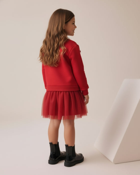 Kadife Fiyonk Detaylı Tüllü Kız Çocuk Elbise (3-4 / 6-7)