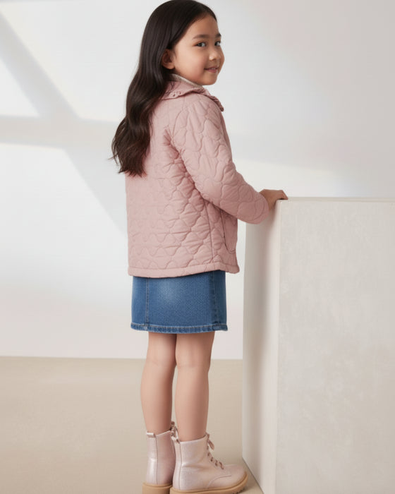 Desenli Cepli Düğmeli Kapitone Kız Çocuk Ceket (3-4 / 7-8)