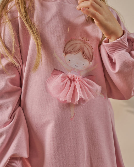 Kız Çocuk Tül Detaylı Baskılı Elbise (3-6 Yaş)