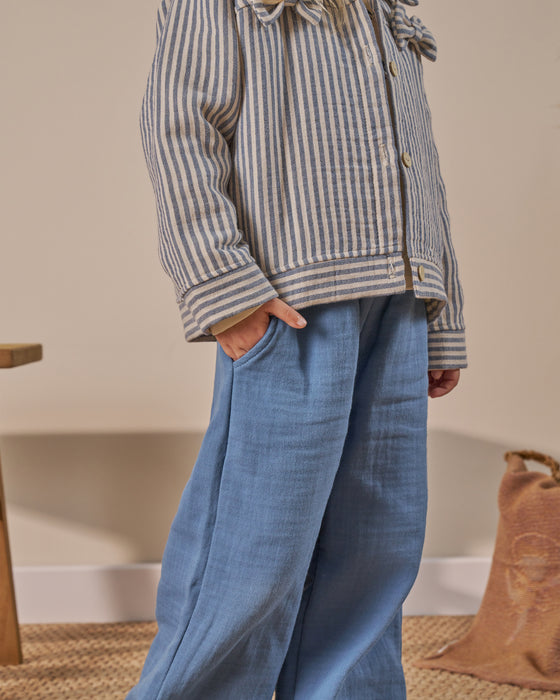 Fiyonk Detaylı Çizgili Ceketli Bayramlık Kız Çocuk Alt Üst Takım(4-7 Yaş)