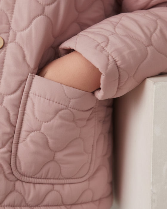 Desenli Cepli Düğmeli Kapitone Kız Çocuk Ceket (3-4 / 7-8)